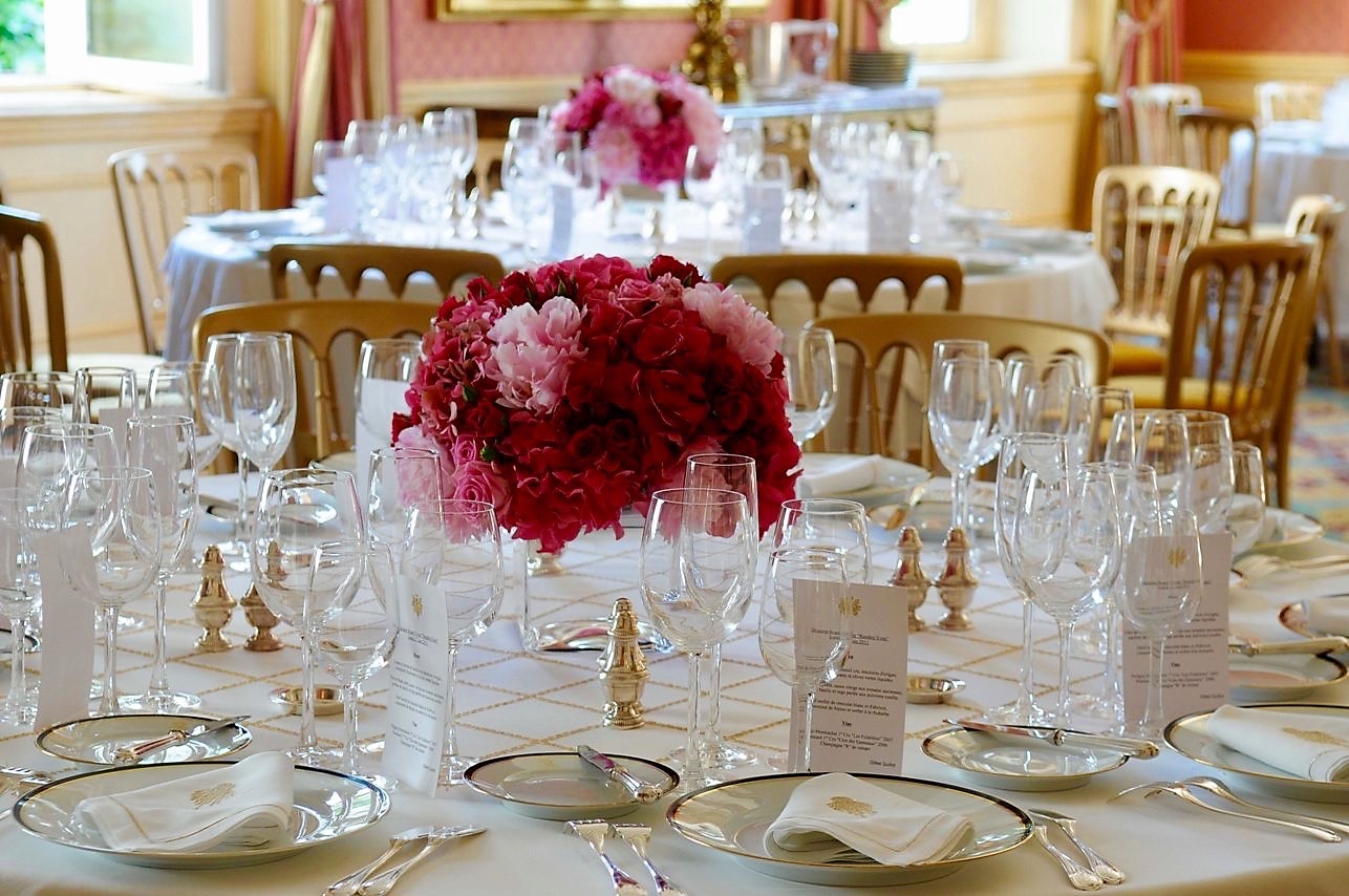 Event flowers arranged for a formal room