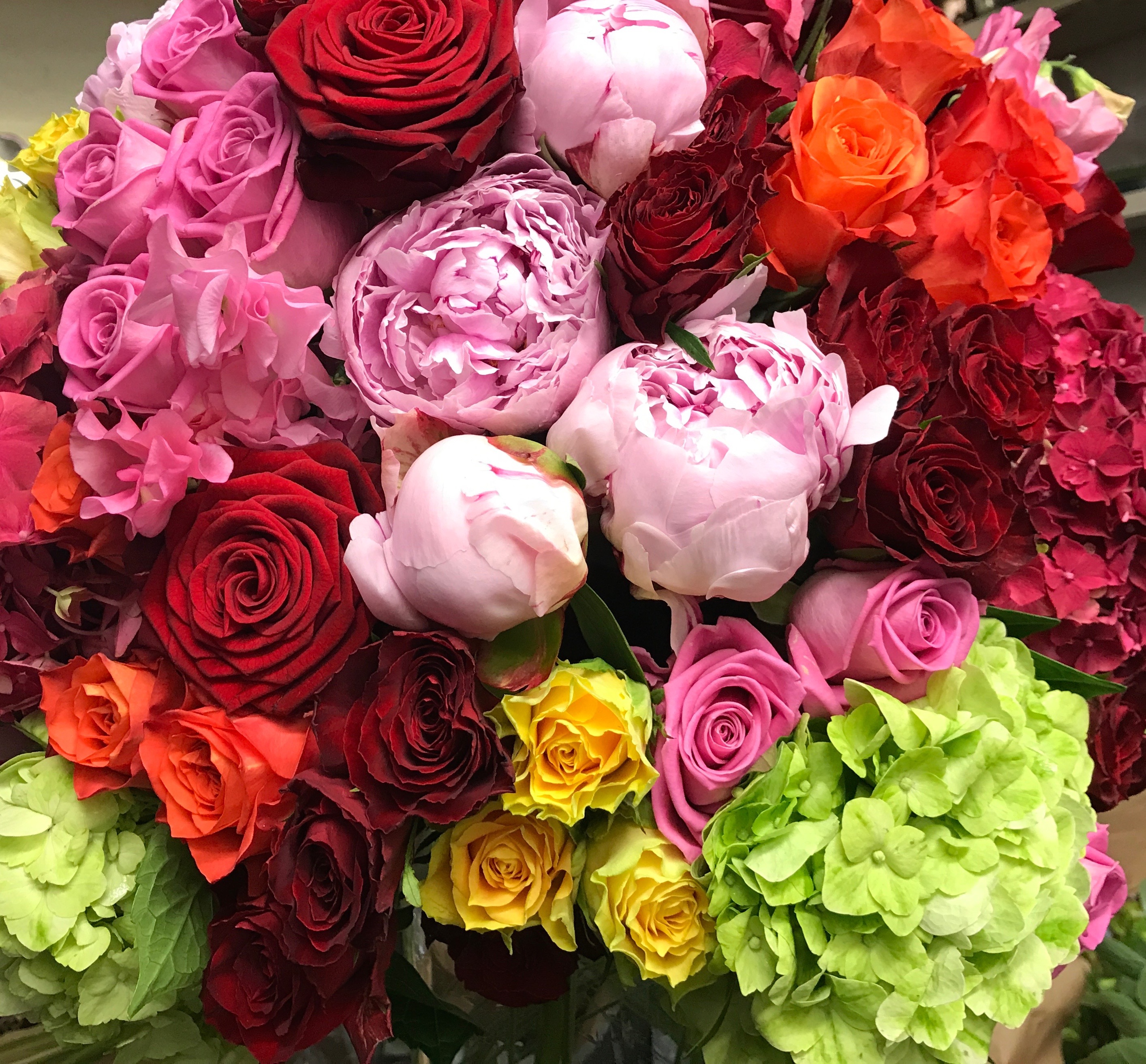 Fresh flowers arranged in a sculptural bouquet