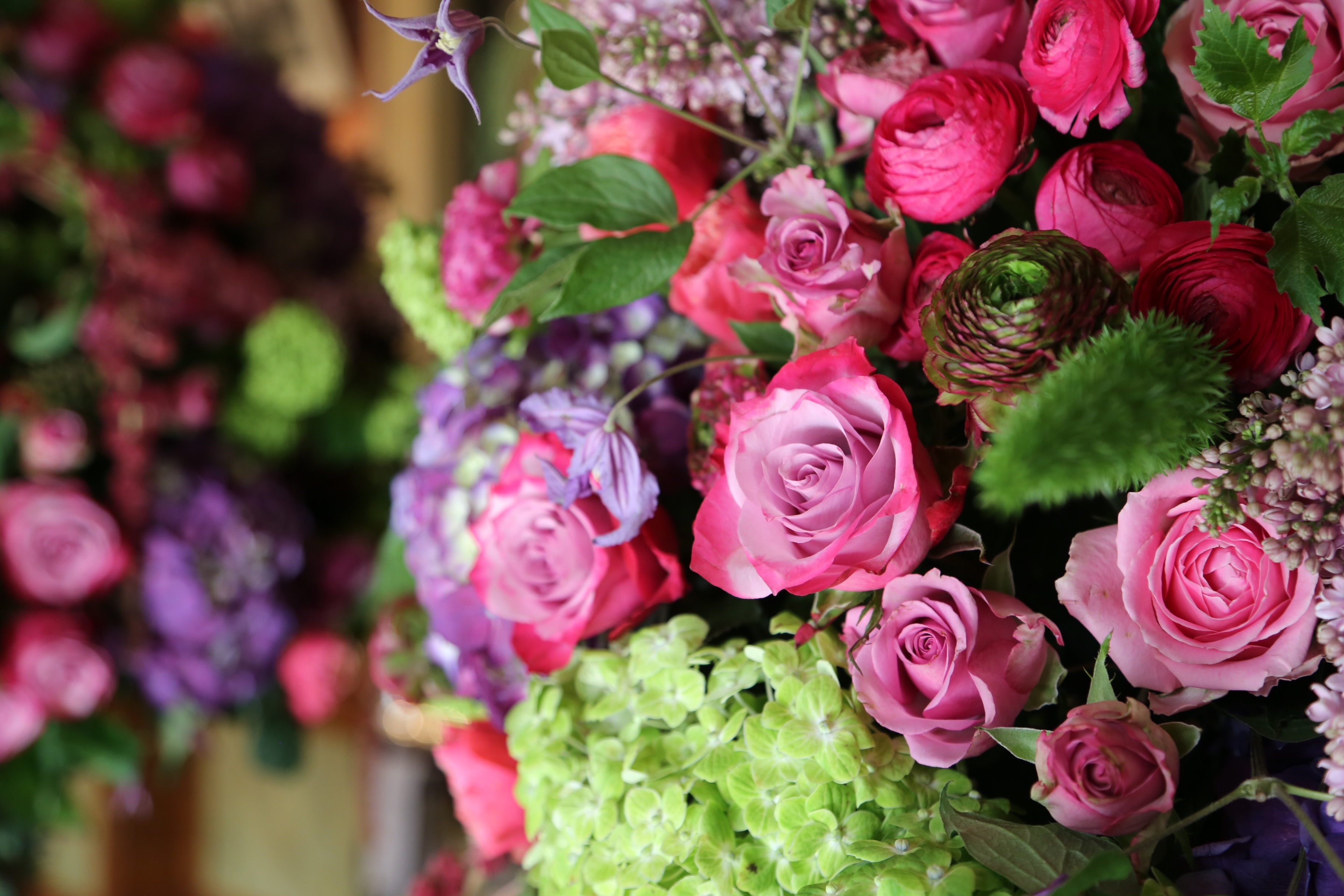 Indoor floral arrangement in pale seasonal tones