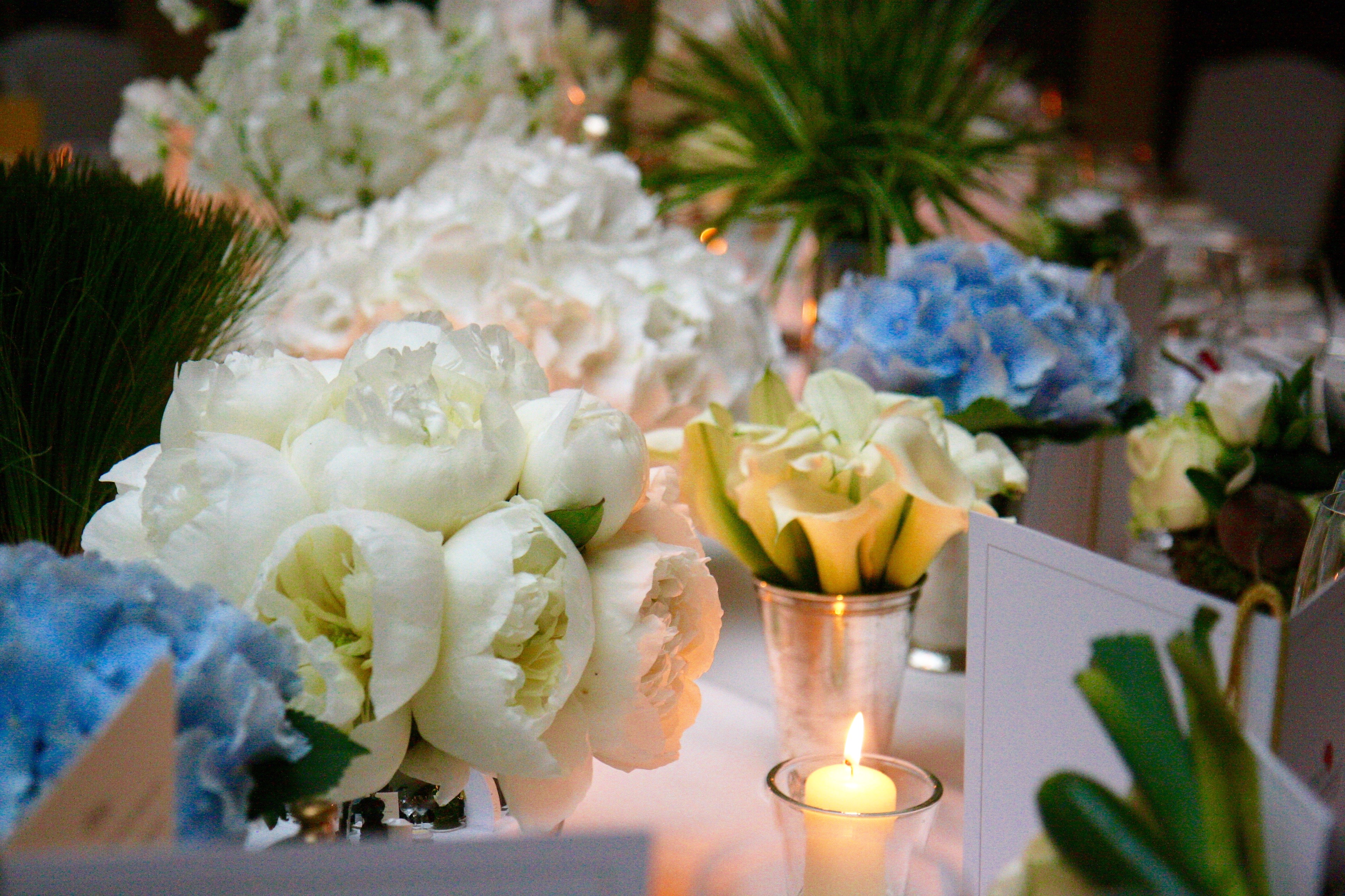 Wedding flowers arranged for a reception table