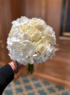 Wedding flowers with soft white roses and seasonal foliage thumbnail